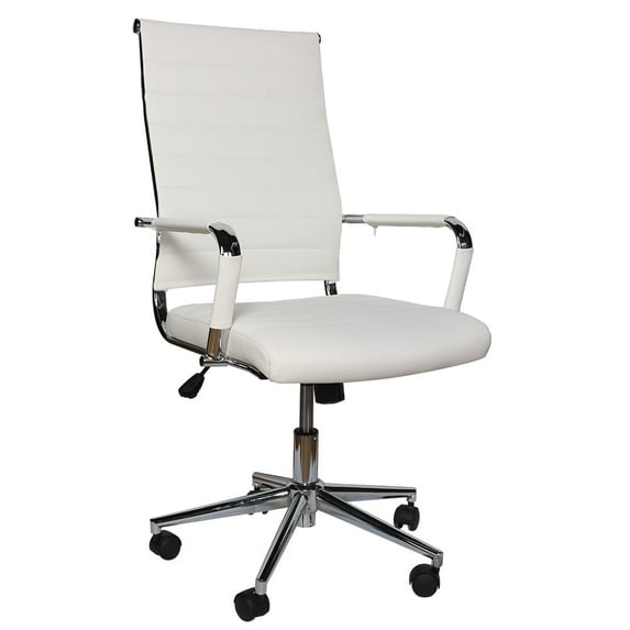 Okeysen Mid-Back Ribbed Home Office Desk Chair Upgraded Seat Ergonomic Leather Conference Room Swivel Chairs Adult, White
