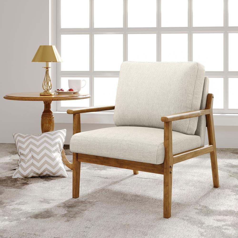 Okeysen Mid Century Accent Chair Modern Boho Leather Armchair for Living Room Adult PU White