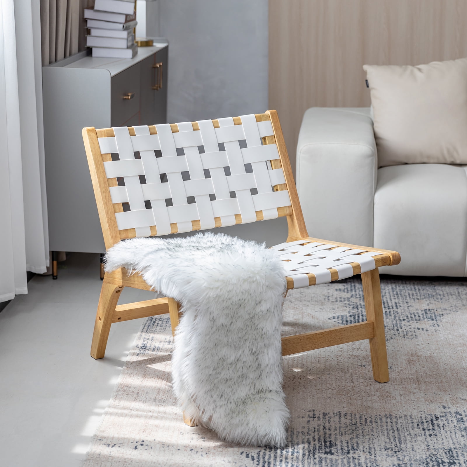 Okeysen Midcentury Modern Woven Leather Accent Chair, Lounge Chair