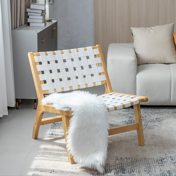 Okeysen Midcentury Modern Woven Leather Accent Chair, Lounge Chair