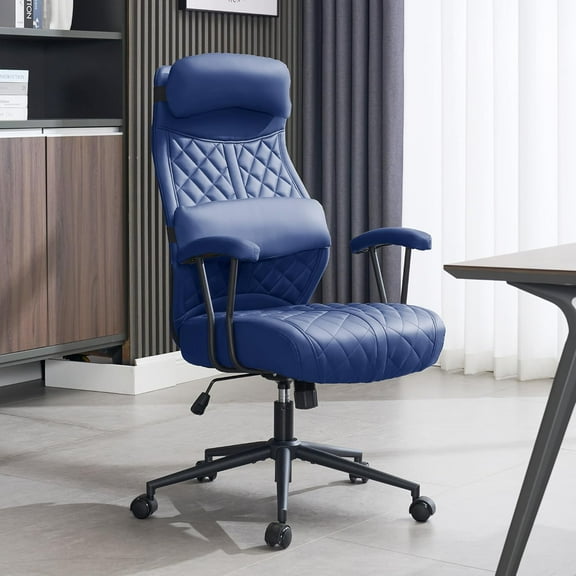 Okeysen Modern Leather Office Chair, High Back Conference Room Chairs Mid-Century Reclining Office Chair with Removable Pillow, Padded Executive Office Chair for Home, Office.
