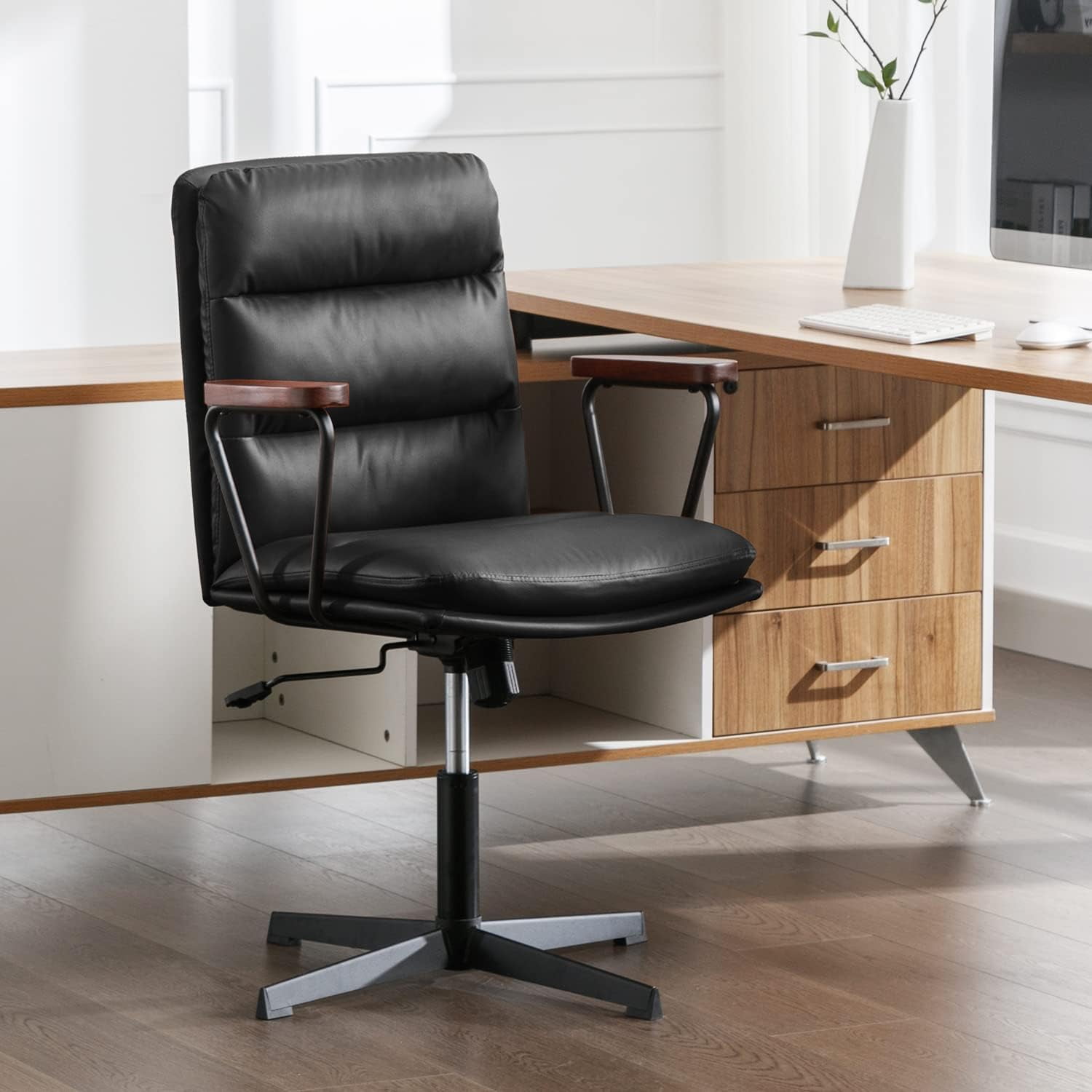 Okeysen Office Desk Chair No Wheels, Ergonomic Swivel Chair with Retro ...