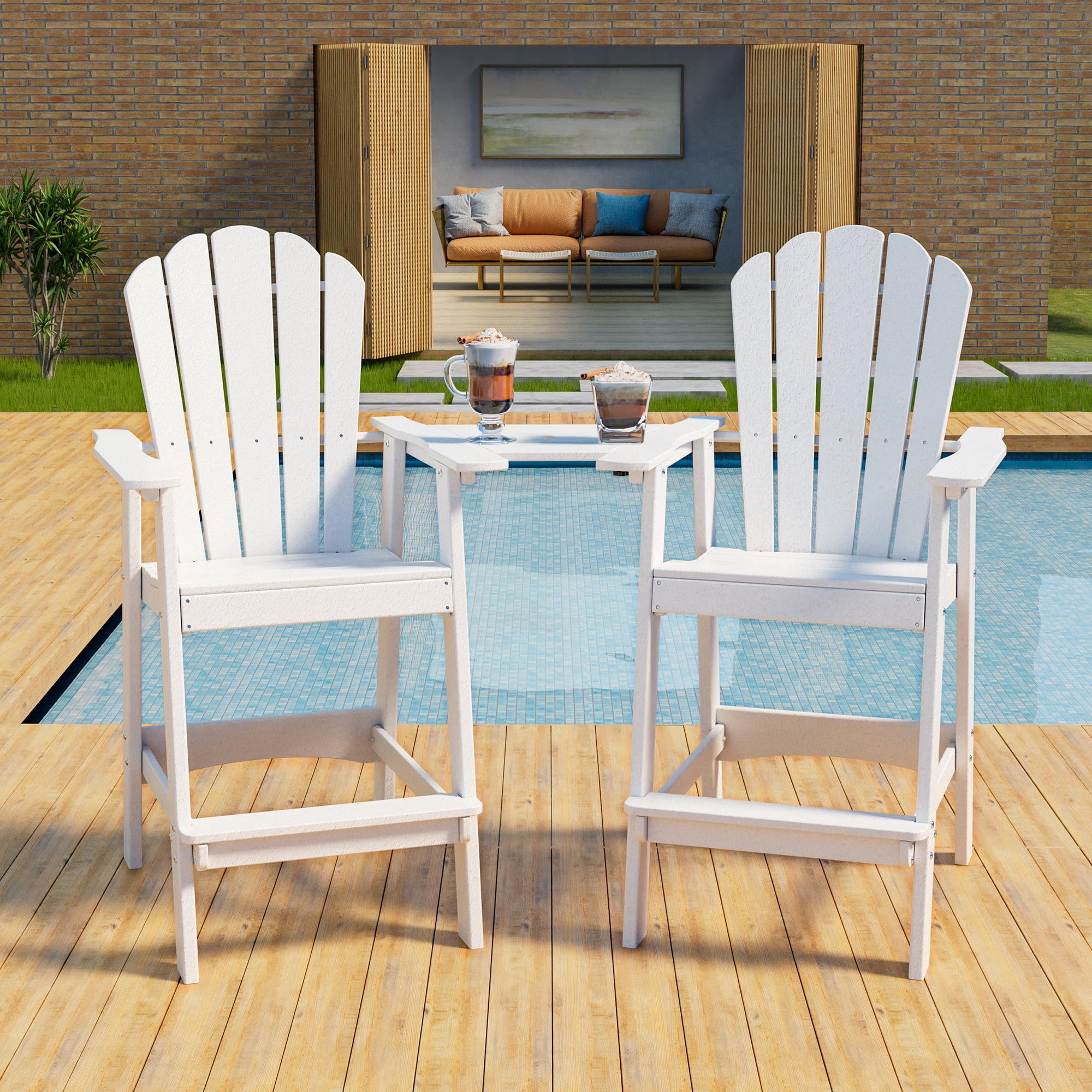 Okeysen Set of 2 Tall Adirondack Chair Outdoor with Table for Patio ...