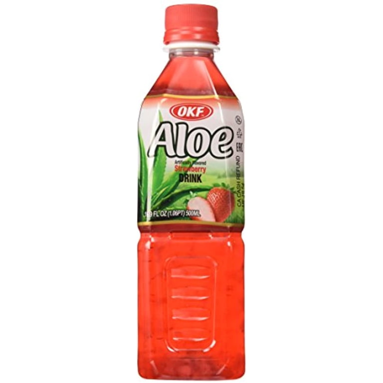 OKF Aloe Vera Drink Strawberry - 16.9 Fl Oz, Pack Of 12, Fat-Free & Non-GMO!