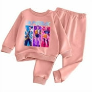 OKGOGO Girls' Kpop Star Printed Long Sleeve Tops and Pants Set - Fun and Stylish Kids' Wear 4-7