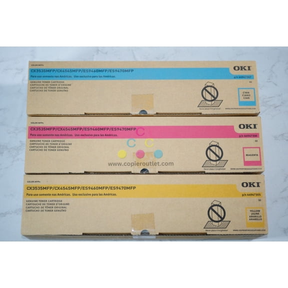 3 New OEM Oki CX3535MFP,CX4545MFP,ES9460MFP CMY Toners 44947305, 06, 07