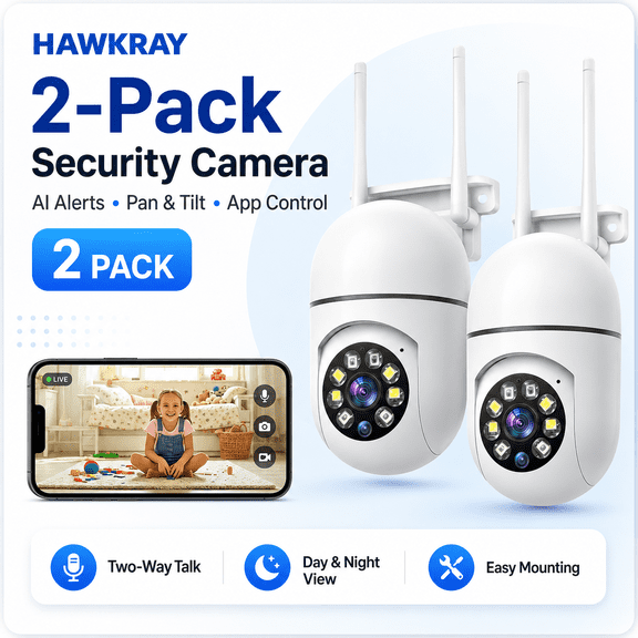 Okicoler AI Intelligent Surveillance Camera - 911 Alarm Easy Install Quick Setup Full Color Night Vision Two Way Audio Motion Detection Security System 2Pack