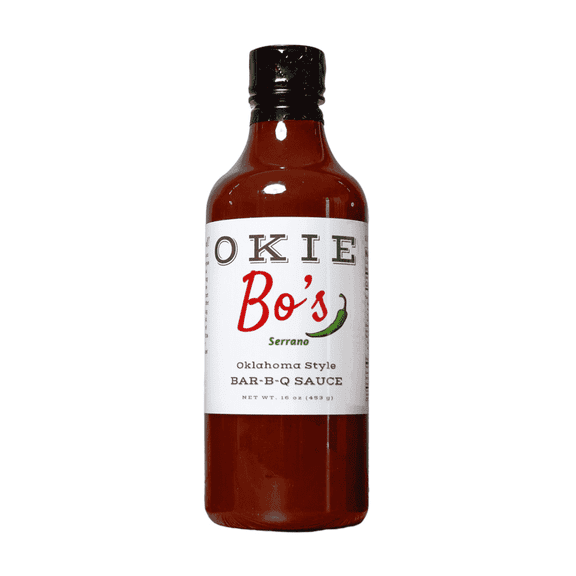 Okie Bo's BBQ Sauce, Serrano, Tangy Vinegar-Tomato BBQ Sauce - Competition Style, NO HFCS, Gluten-Free, 16 oz