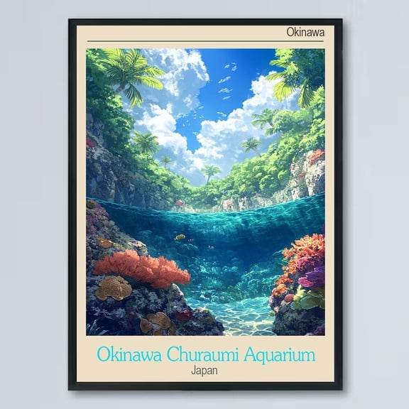 Okinawa Churaumi Aquarium-Okinawa-JapanJapan Retro Travel Poster - Vintage Rustic Wall Art Print, Home Office Decor, Japan Map for Travel Lovers, UnFramed Poster 1283OR15