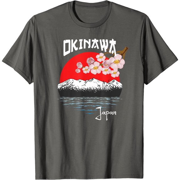 Okinawa Japan Cherry Blossom Art Gift Softstyle T-Shirt for Men Women Kids,Charcoal Color,Size L