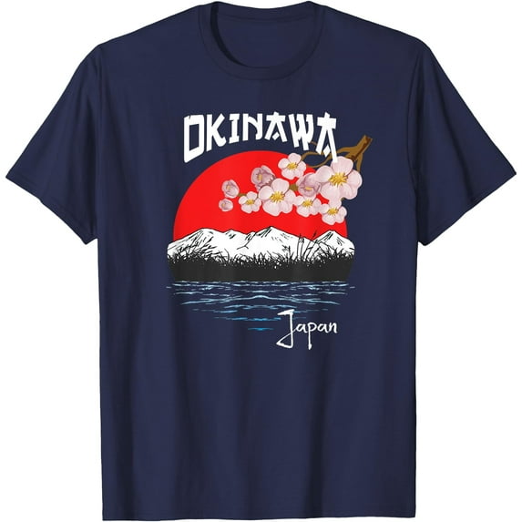 Okinawa Japan Cherry Blossom Art Gift Softstyle T-Shirt for Men Women Kids,Navy Color,Size YS