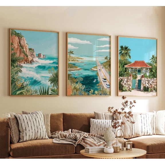 Okinawa Japan Poster Vintage Inspired Tropical Island Wall Art Neutral Asian Travel Prints Set 3