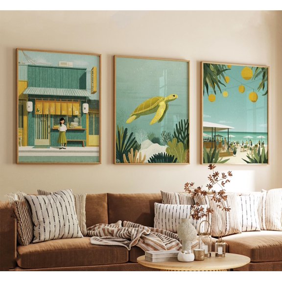 Okinawa Japan Poster Vintage Inspired Tropical Island Wall Art Neutral Asian Travel Prints Set 3