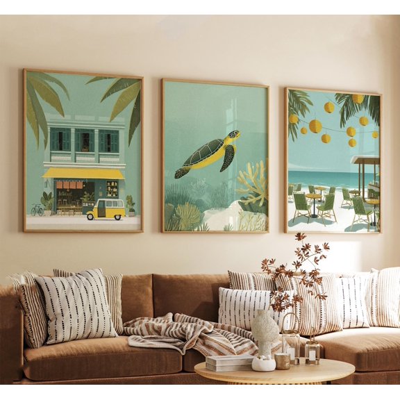 Okinawa Japan Poster Vintage Inspired Tropical Island Wall Art Neutral Asian Travel Prints Set 3