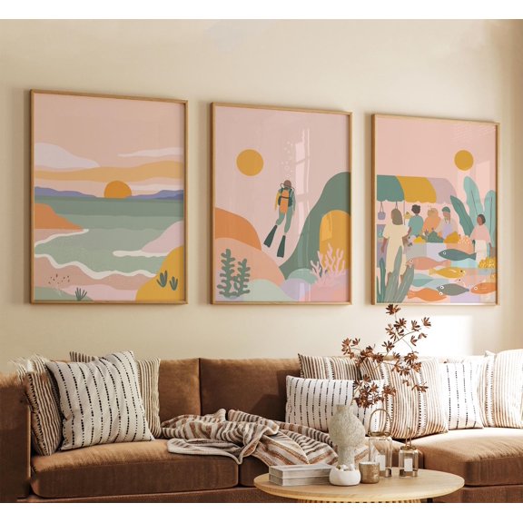 Okinawa Japan Poster Vintage Inspired Tropical Island Wall Art Neutral Asian Travel Prints Set 3
