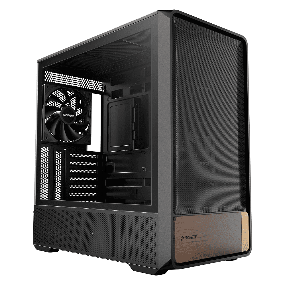 Okinos Air Cross, Genuine Walnut Wood ATX Case, 3x140mm PWM Fan & 2x120mm Reverse PWM Fan Pre-Installed
