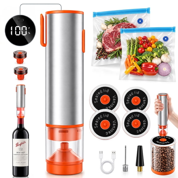 Okjoy Handheld Mason Jar Vacuum Sealer for Food, Portable Food Vacuum Sealer Kit for Travel with Reusable Mason Jars, Vacuum Bags, and Wine Stoppers, Gifts for Mom, Wife, Chef, and Home