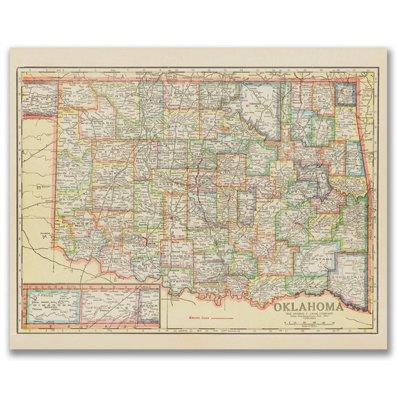 Oklahoma 1912 Vintage Map 11x14 Unframed PrintAntique Cartography Poster Reproduction with Counties Rivers Railroads Towns Historical Wall Art Rustic Sooner State Dcor for Home Office Library Study