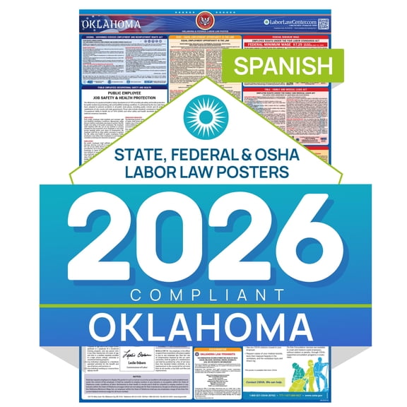 Oklahoma 2026 Labor Law Poster State & Federal Compliance OSHA, EEOC, FMLA, Minimum Wage Durable, Laminated & Waterproof Workplace Employment Poster Made in USA 26 x 39.5