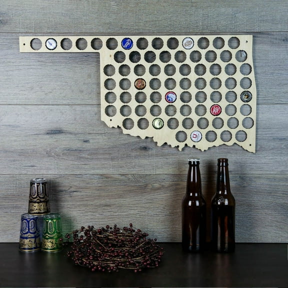 Torched Oklahoma Beer Cap Map Wall Mount Decor 18"x17"x17" Brown