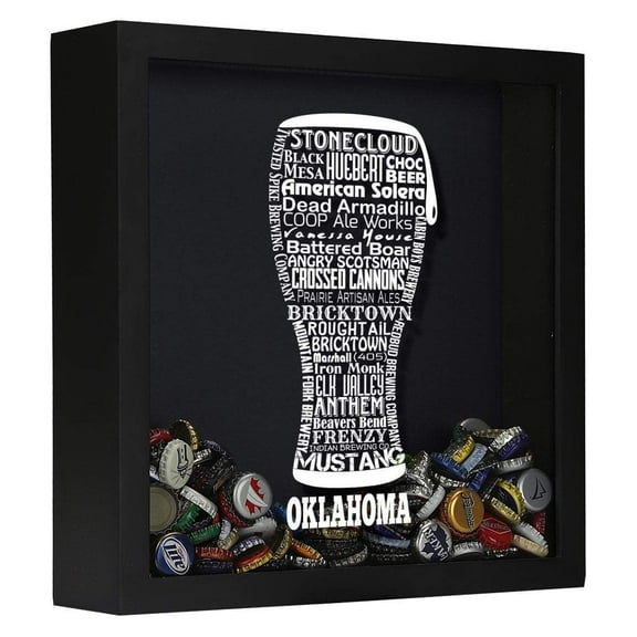 Torched Oklahoma Drink Wine Cork Shadow Box Wall Mount Decor 13"x13"x3"
