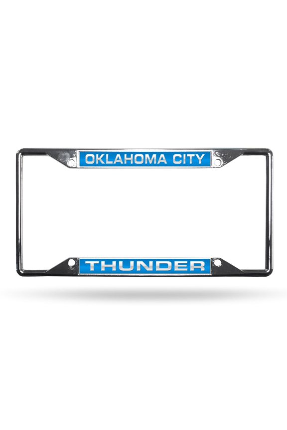 Oklahoma City-Basketball-Thunder Four Corner EZ View Chrome Metal Laser License Plate Frame
