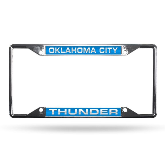 Thunder Basketball Four Corner EZ View Chrome Metal Laser License Plate Frame