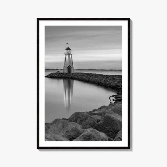 Oklahoma City Black And White Lake Hefner Lighthouse Wall Art Print, Travel Inspired Home And Office Decor