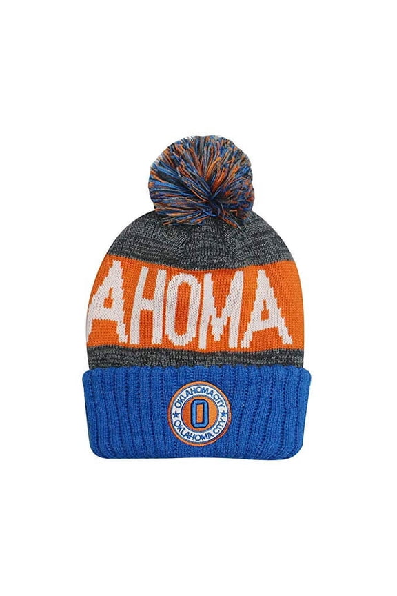 Oklahoma City Men's Winter Knit Landmark Patch Pom Beanie (Blue/Orange)