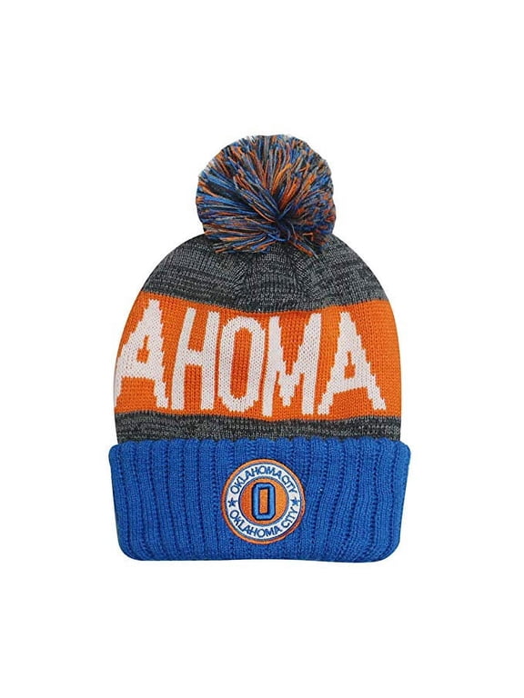 Oklahoma City Men's Winter Knit Landmark Patch Pom Beanie (Blue/Orange)