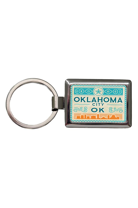 Oklahoma City OK Travel Vacation Stamp Metal Rectangle Keychain