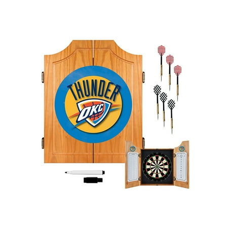 Oklahoma City Thunder NBA Dart Cabinet Set with Darts and Board - Blue, Yellow, White