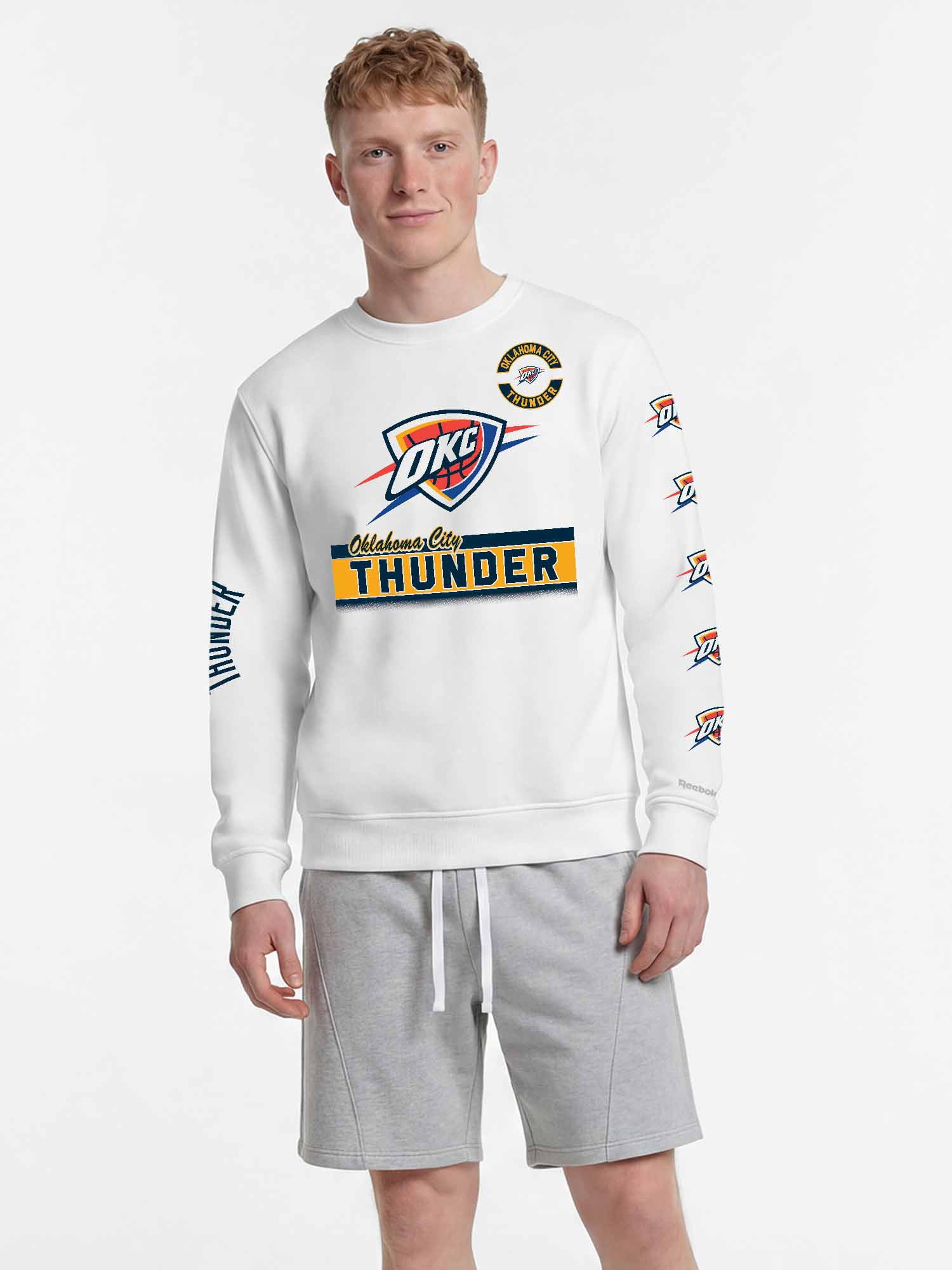 Oklahoma City Thunder Reebok Mens White Crew Sweatshirt