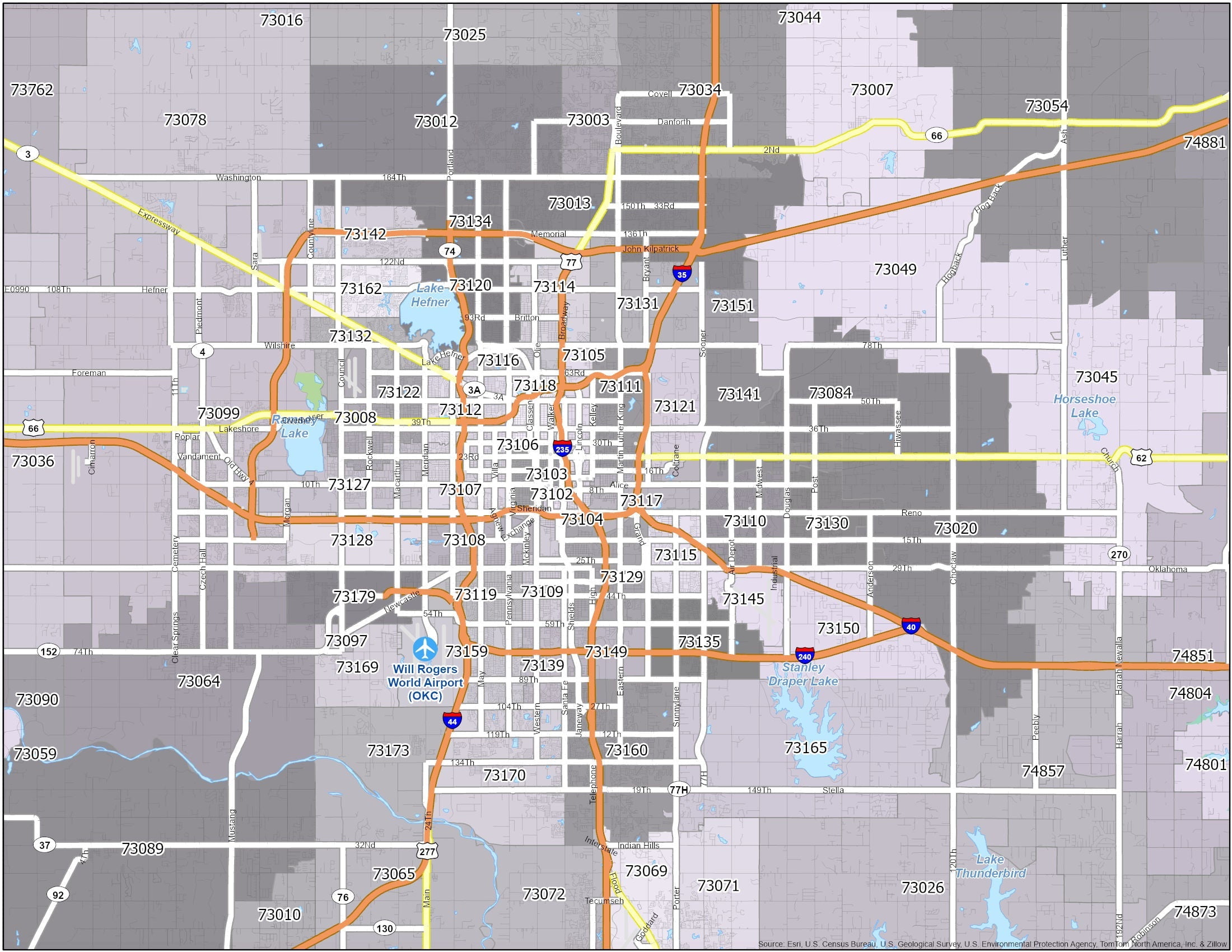 Oklahoma City Zip Code Map GLOSSY POSTER PICTURE PHOTO PRINT BANNER ...