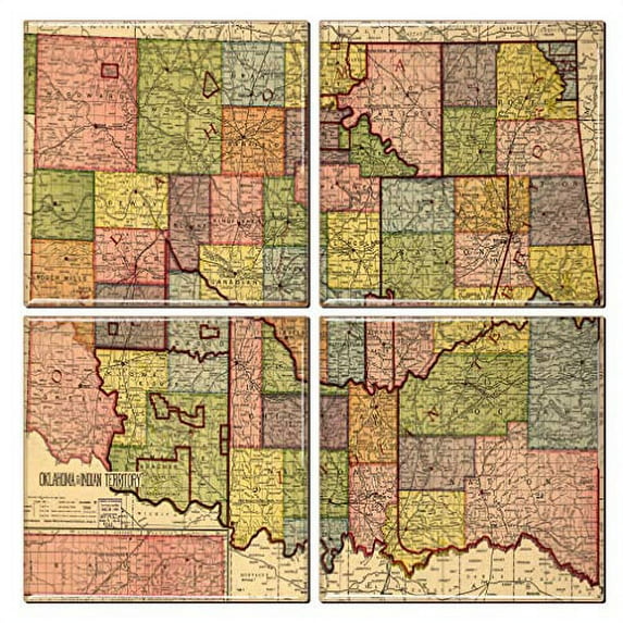 Oklahoma Coaster of Vintage Map (Set of 4)