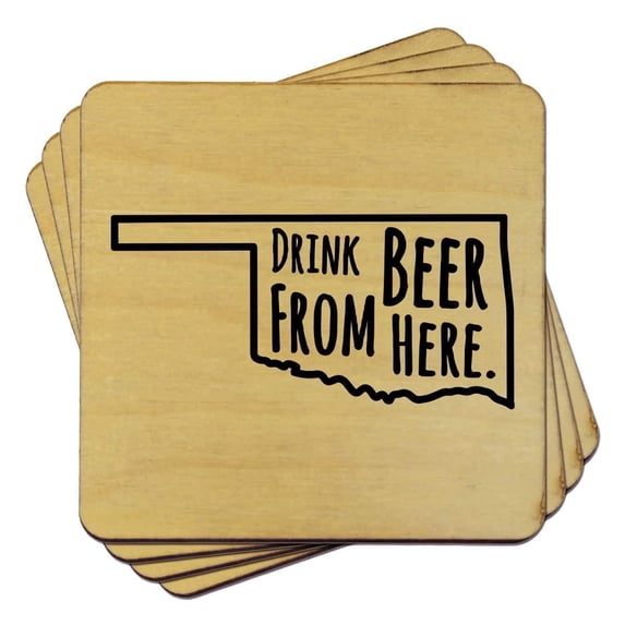 Torched Oklahoma From Here Coasters (Set of 4) Drink Beer Coaster 4″x4″ Brown