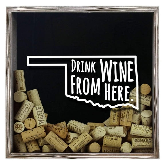Torched Oklahoma Wine Cork Shadow Box Wall Mount Decor 13"x13"x3" Gray