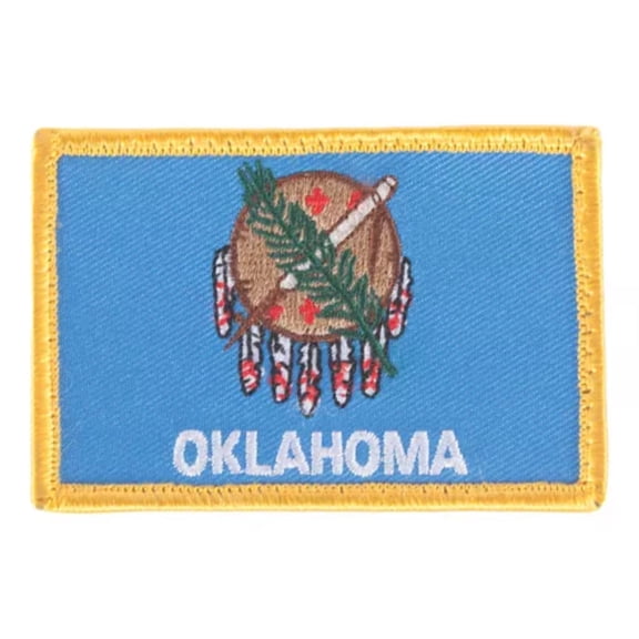 Oklahoma Flag Patch - Gold Merrow Border - 6 Pack Blue/Gold 2" x 3"