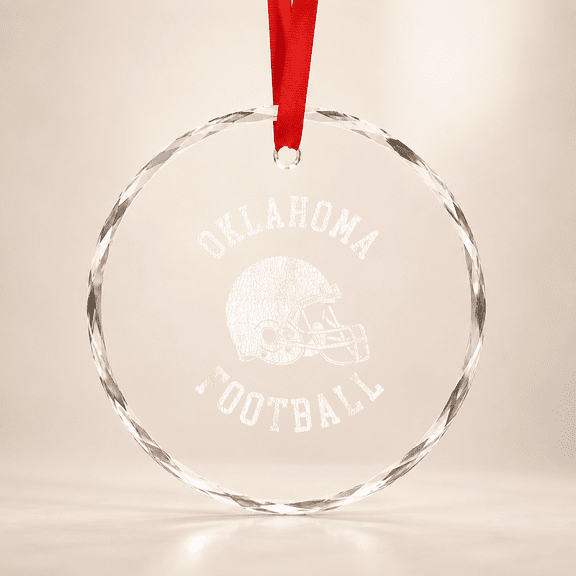 Oklahoma Football Throwback Helmet Retro Distressed Glass Ornament