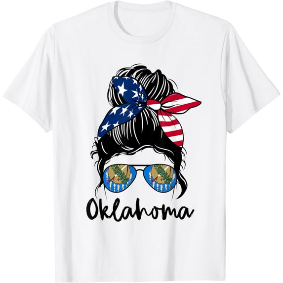 Oklahoma Girl Oklahoma Flag State Girlfriend messy bun T-Shirt