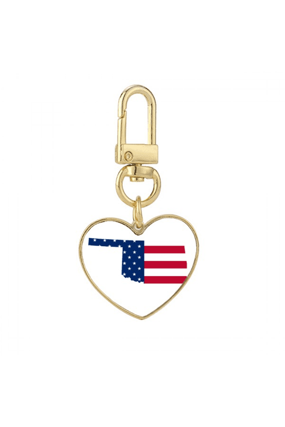 Oklahoma Gold Heart Keychain Metal Keyring Holder
