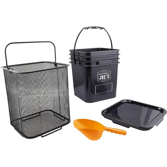 Oklahoma Joe's Pellet Bucket Kit, Black, 20 lb Capacity, with Scoop & Wire-Mesh Filter