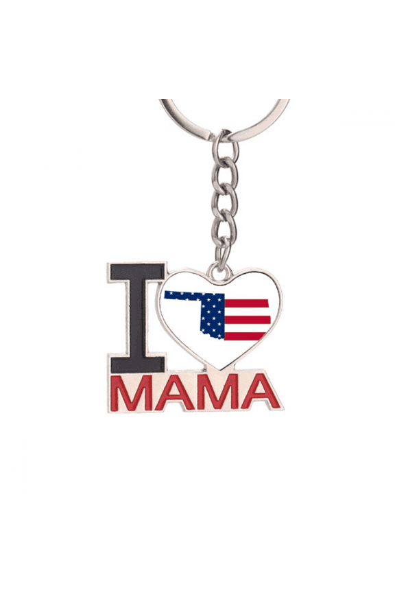 Oklahoma Keychain Metal Keyring Holder Love MAMA Mother