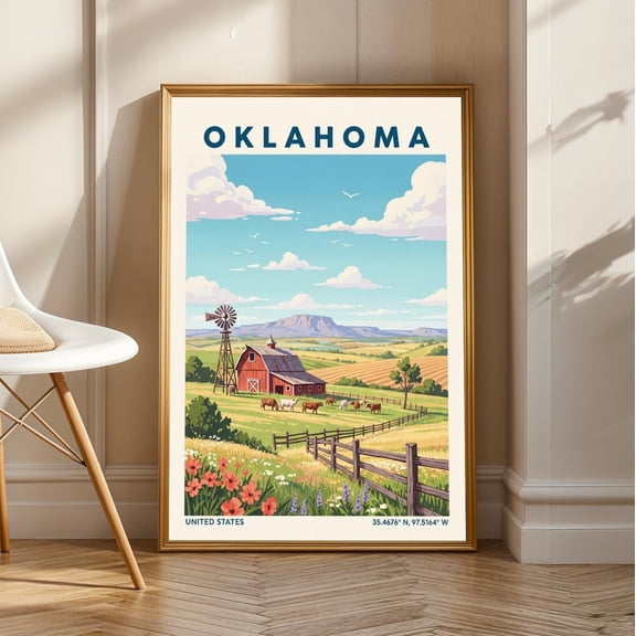 Oklahoma Landscape Poster - Oklahoma Wall Art - Us State Poster - Us Wall Art - For Traveller - Usa Travel Print - America Wall Art, Unframed Canvas Size 12x18