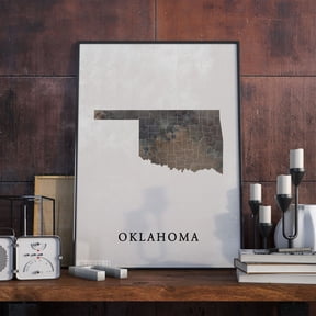 Oklahoma Map Wall Art Print Vintage State Decor