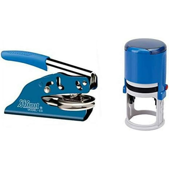 Oklahoma Notary Seal Embosser Bundle with Round Self Inking Stamp | (Blue, 2-Items)$$Office