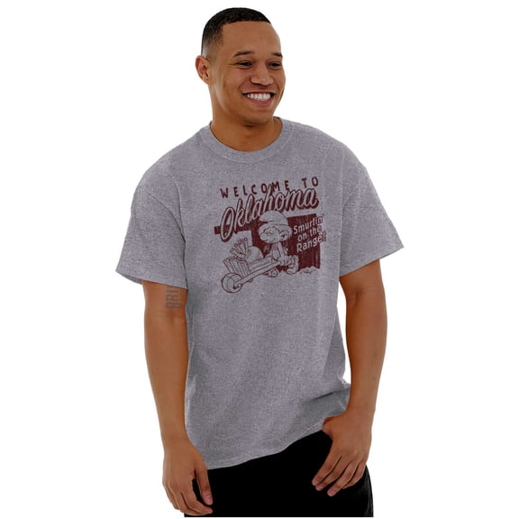 Oklahoma OK Home On Range Smurfs Men's Graphic T Shirt Tees Brisco Brands L