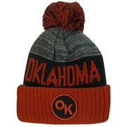 Oklahoma OK Patch Ribbed Cuff Knit Winter Hat Pom Beanie (Burgundy/Black Patch)