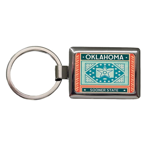 Oklahoma OK Sooner State Travel Vacation Stamp Metal Rectangle Keychain