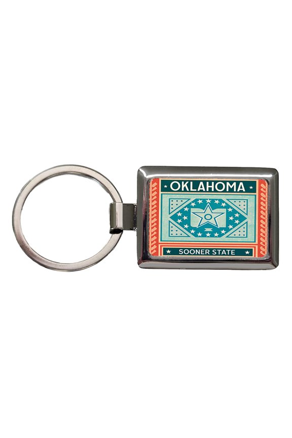 Oklahoma OK Sooner State Travel Vacation Stamp Metal Rectangle Keychain